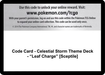 Code Card - Celestial Storm Theme Deck - "Leaf Charge" [Sceptile]