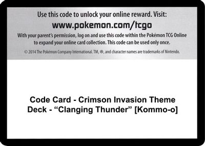 Code Card - Crimson Invasion Theme Deck - "Clanging Thunder" [Kommo-o]