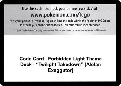 Code Card - Forbidden Light Theme Deck - "Twilight Takedown" [Alolan Exeggutor]
