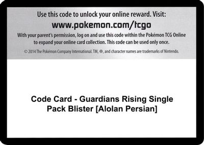 Code Card - Guardians Rising Single Pack Blister [Alolan Persian]