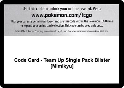 Code Card - Team Up Single Pack Blister [Mimikyu]