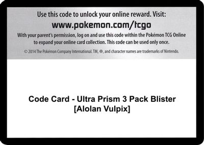 Code Card - Ultra Prism 3 Pack Blister [Alolan Vulpix]