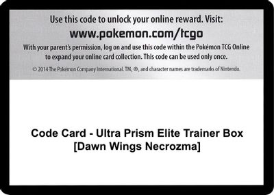 Code Card - Ultra Prism Elite Trainer Box [Dawn Wings Necrozma]