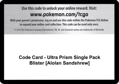 Code Card - Ultra Prism Single Pack Blister [Alolan Sandshrew]