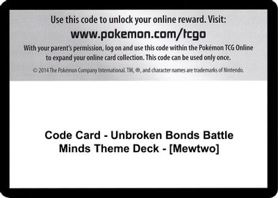 Code Card - Unbroken Bonds Battle Minds Theme Deck - [Mewtwo]