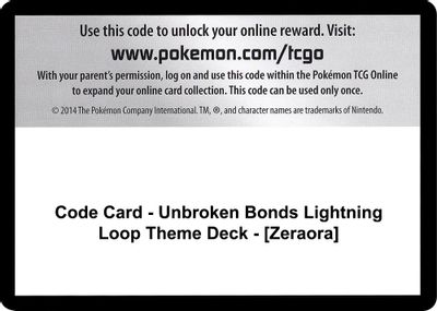 Code Card - Unbroken Bonds Lightning Loop Theme Deck - [Zeraora]