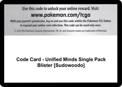 Code Card - Unified Minds Single Pack Blister [Sudowoodo]