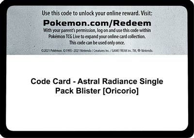 Code Card - SWSH10: Astral Radiance Single Pack Blister [Oricorio]