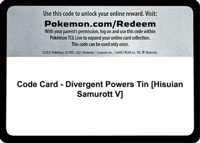 Code Card - Divergent Powers Tin [Hisuian Samurott V]
