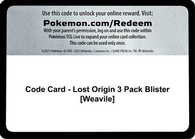 Code Card - Lost Origin 3 Pack Blister [Weavile]