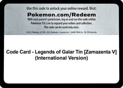 Code Card - Legends of Galar Tin [Zamazenta V] (International Version)