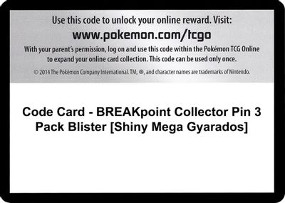 Code Card - BREAKpoint Collector Pin 3 Pack Blister [Shiny Mega Gyarados]