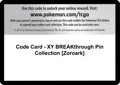Code Card - XY BREAKthrough Pin Collection [Zoroark]