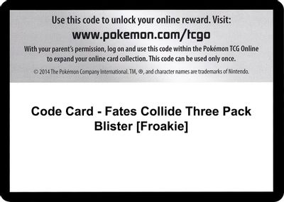 Code Card - Fates Collide Three Pack Blister [Froakie]