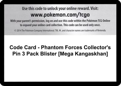 Code Card - Phantom Forces Collector's Pin 3 Pack Blister [Mega Kangaskhan]