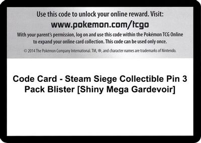 Code Card - Steam Siege Collectible Pin 3 Pack Blister [Shiny Mega Gardevoir]