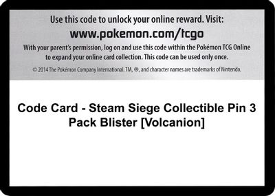 Code Card - Steam Siege Collectible Pin 3 Pack Blister [Volcanion]