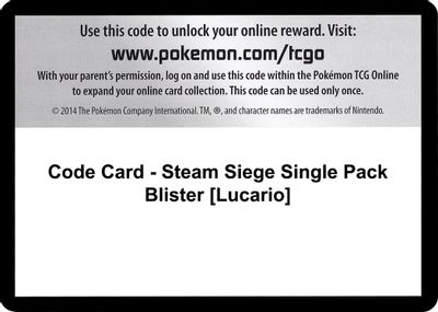 Code Card - Steam Siege Single Pack Blister [Lucario]