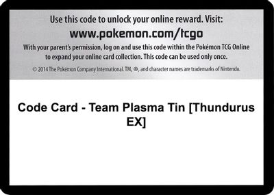 Code Card - Team Plasma Tin [Thundurus EX]