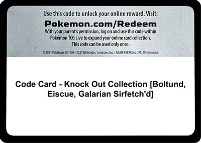 Code Card - Knock Out Collection [Boltund, Eiscue, Galarian Sirfetch'd]