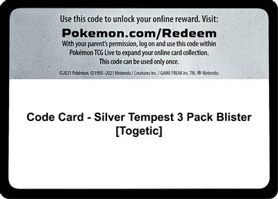 Code Card - Silver Tempest 3 Pack Blister [Togetic]