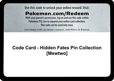 Code Card - Hidden Fates Pin Collection [Mewtwo]