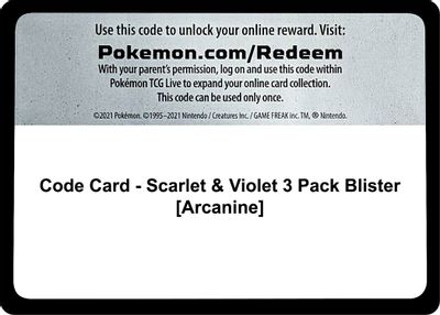 Code Card - Scarlet & Violet 3 Pack Blister [Arcanine]
