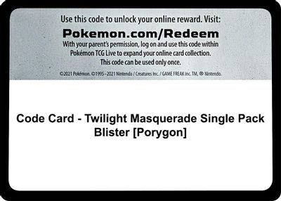 Code Card - Twilight Masquerade Single Pack Blister [Porygon]