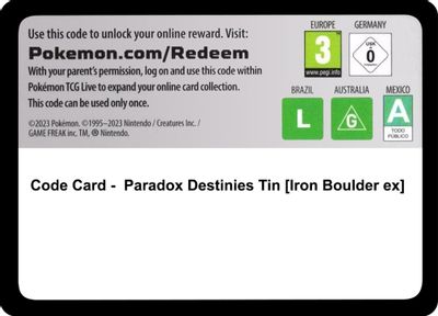Code Card - Paradox Destinies Tin [Iron Boulder ex]