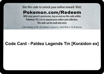 Code Card - Paldea Legends Tin [Koraidon ex]