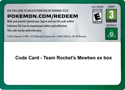 Code Card - Team Rocket’s mewtwo ex box