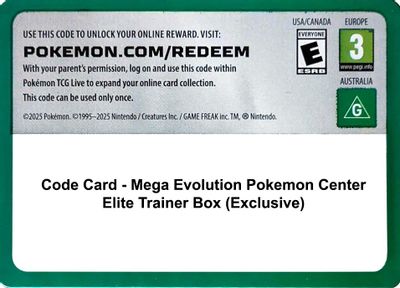 Code Card - Mega Evolution Pokemon Center Elite Trainer Box (Exclusive)