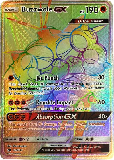 PROXY Card-masskito Pokemon buzzwole GX Rainbow Holo 115//111