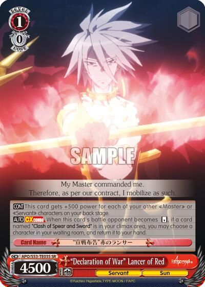Declaration Of War Lancer Of Red Sr Fate Apocrypha Weiss Schwarz Tcgplayer Com