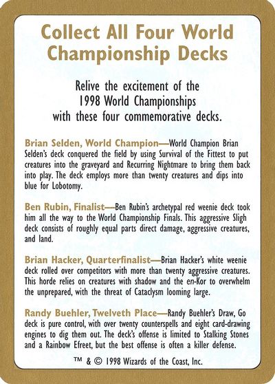1998 World Championship Advertisement Card