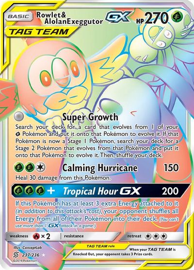 Rowlet & Alolan Exeggutor GX 1/236 Ultra Rare Pokemon Unified Minds 