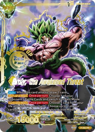 the Awakened Threat P-092 Promo Card Bandai Dragon Ball Super Card Game Broly 