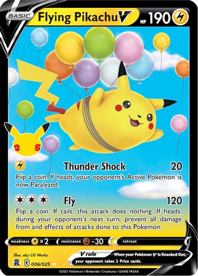 NM/M! Pokemon TCG Celebrations 25th Anniversary Flying Pikachu V 006/025