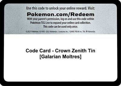 Crown Zenith Tin [Galarian Moltres]