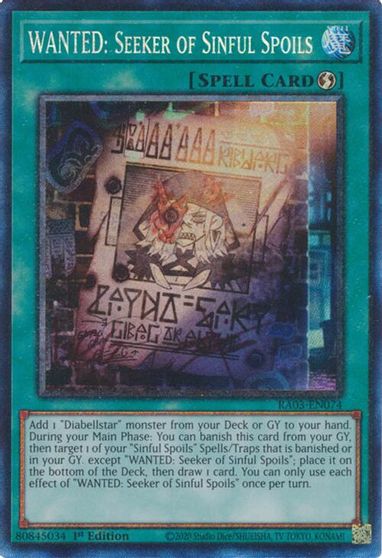 WANTED Seeker of Sinful Spoils PCR #RA03-EN074