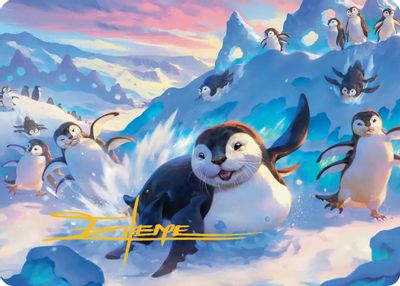 Otter Penguin Art Card Gold Stamped Signature #4