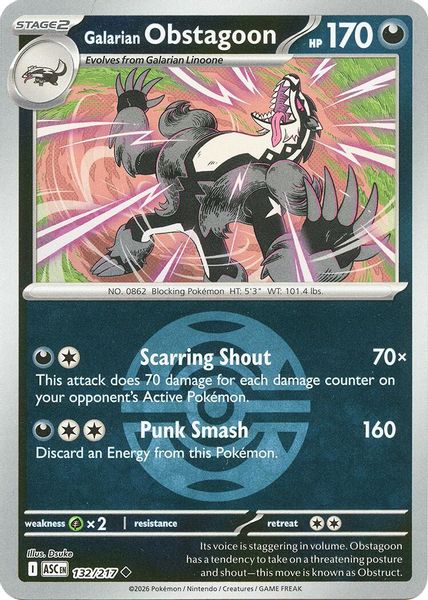 Galarian Obstagoon - 132/217 (Dusk Ball) - Mega Evolução – Heróis Excelsos