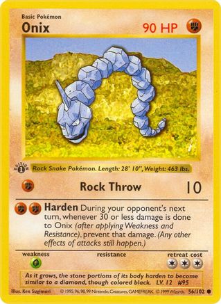 Onix 1999 Pokemon TCG Base Set Unlimited #56 - 1999 - US