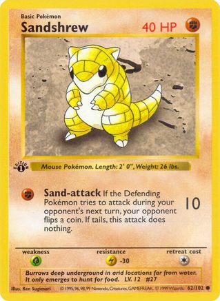 Base Set (Shadowless) Sandshrew #062
