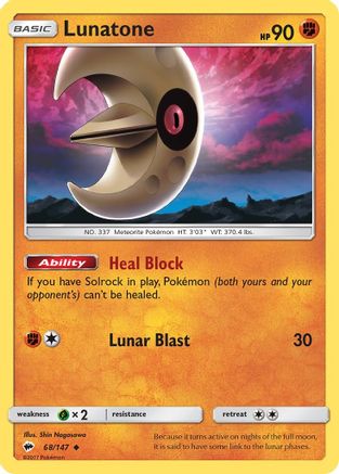 SM - Burning Shadows Lunatone #68