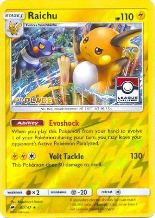 League & Championship Cards Raichu - 41/147 (League Challenge) [1st Place] #041