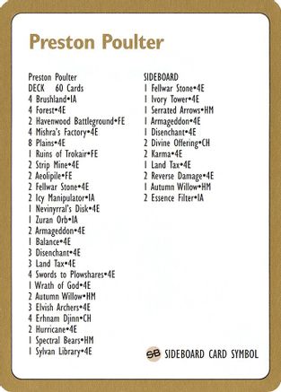 1996 Preston Poulter Decklist Card