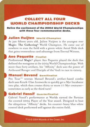 2004 World Championship Advertisement Card