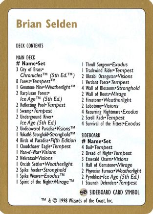 1998 Brian Selden Decklist Card