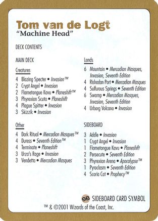 2001 Tom van de Logt Decklist Card